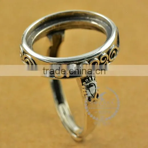 12*15.3mm 925 Sterling Silver Antiqued Silver Vintage Style Oval Flower Bezel Ring Base Blank Supplies DIY Findings 1223069 photo-2