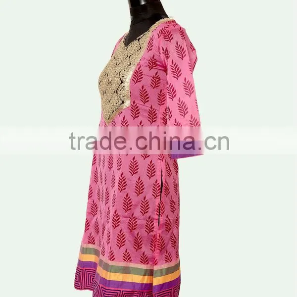 Chanderi Cotton Kurti/ Codding Embroidery Kurti photo-2
