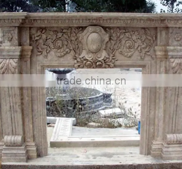 Luxury Home Decoration Marble Stone Carved Gold Fireplace Mantel photo-4
