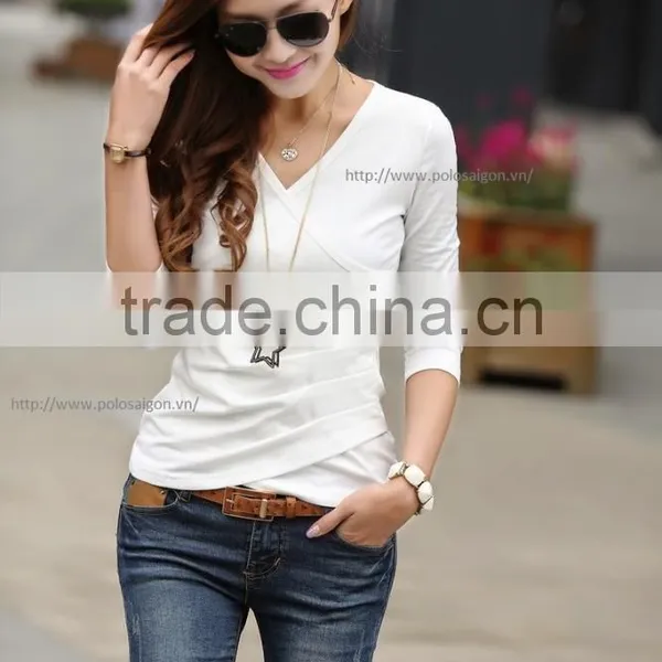 V NECK T SHIRT WOMEN, LONG SLEEVE, 100% COTTON photo-2