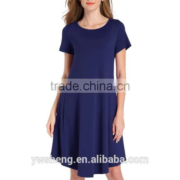 Wholesale Latest Fashion Short Sleve Ladies O-Neck Simple Soft Women Dress photo-4