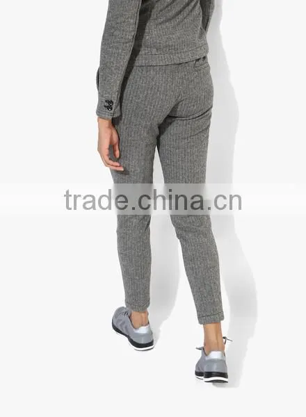 Woman Chinos Pants Slim Fit Latest Design Striped Grey Office Pants photo-4