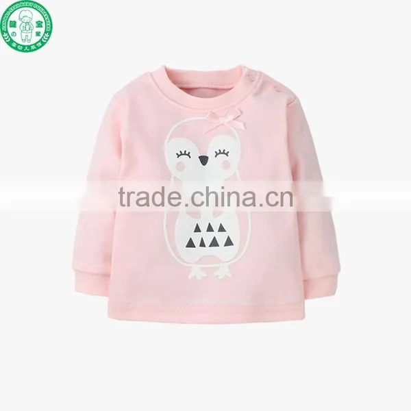 Puff Printing Cute Pink Crew Neck Baby Girls Long Sleeves T-shirt photo-2