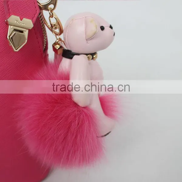 Myfur Customized Animal Little Bear Attached Real Fox Body Fur Ball Bag Charm Keychain photo-5