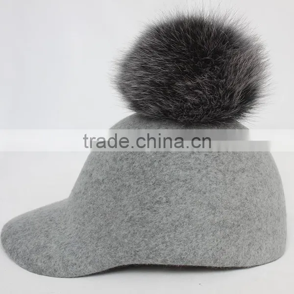 Myfur Adult Unisex Fedora Hat With Detachable Genuine Fox Fur Bobble photo-4