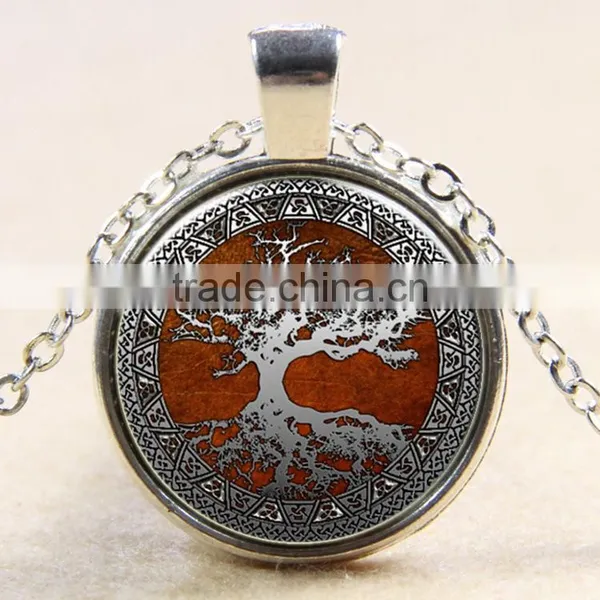 XP-TGN-LT-167 Latest Mandala Round Cabochon Family Tree Diy Image Time Gemstone Necklace For Promotional Gift photo-2