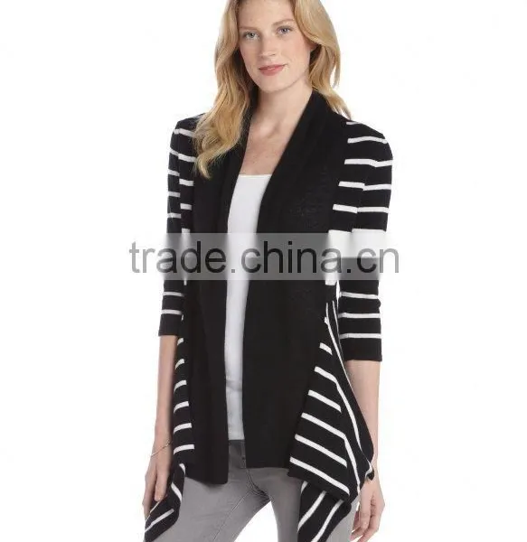 Cashmere Open Front Striped Cardigan Sweater photo-2