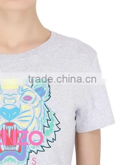 Custom Women Casual Short Sleeve Printed Cotton T Shirts,Oem Clothes Grey O Neck Printed T-Shirts For Women photo-4