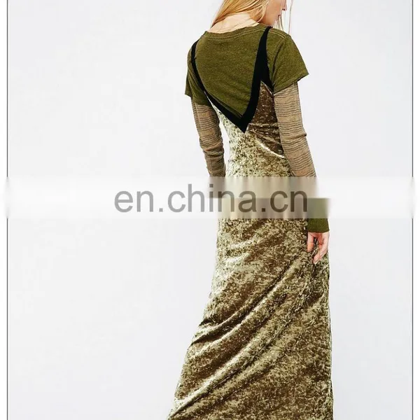 Fashion Design V Neck Back Bare Velvet Maxi Dress Woman photo-6