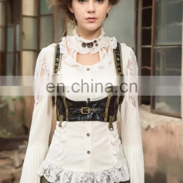 Steampunk Soft Blouse With Choker Look Collar photo-4