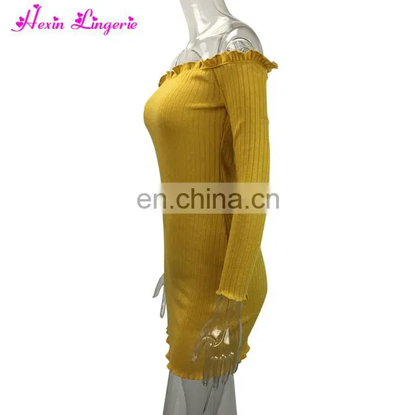 In Stocks Curvy Strapless Yellow Fitness Sexy Mid Off - Shoulder Bodycon Dress photo-3