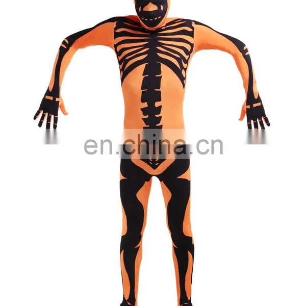 Orange Skull Jumpsuit Second Skin Suit Zentai Bucks Halloween Costume photo-2