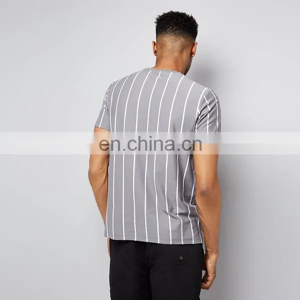 Latest Design Cheap Wholesale Fashion Stripped Printing Men Short Sleeve t Shirt photo-3