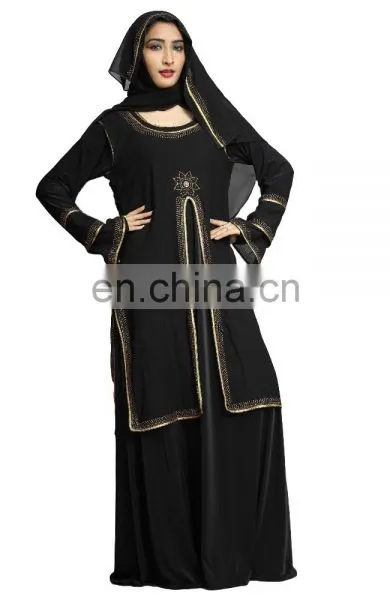 Women's Anarkali Umbrella Style Long Abaya Burkha With Attached Chiffon Jacket ( Long Flairs Abhaya Burqas 2017) photo-5
