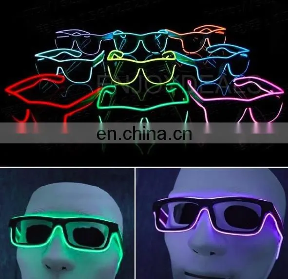 EL Glasses El Wire Fashion Neon LED Light Up Shutter Shaped Glow Sun Glasses DJ Bright SunGlasses photo-3