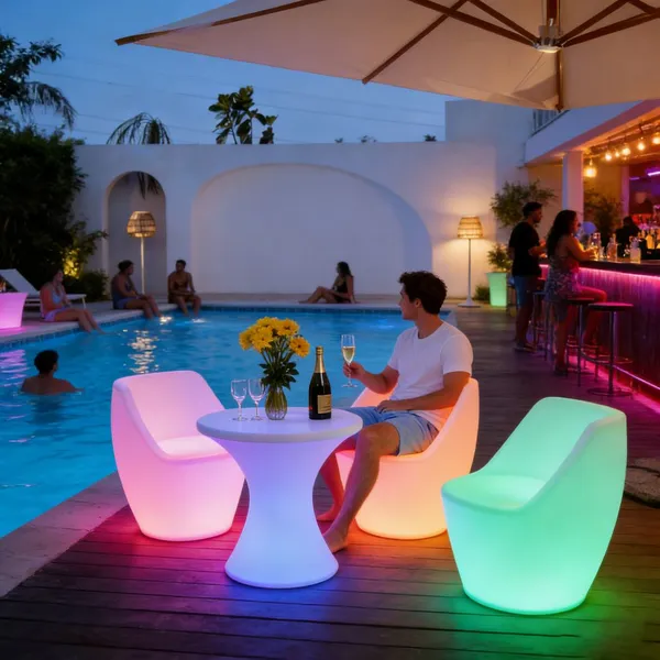 Factory Direct Modern Design Plastic Luminous Tables and Chairs for Outdoor Garden Party Wedding Bar Use Top Industry Choice
