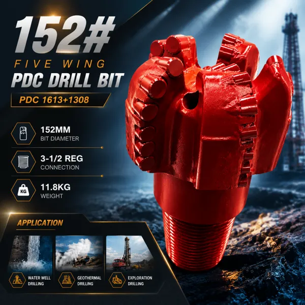 5 Wing PDC Arc Cutter Drill Bit For Water Well Drilling