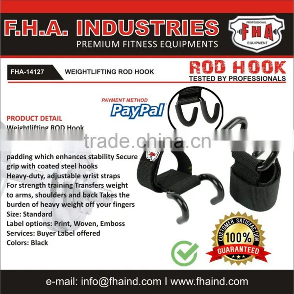 Power Lifting Rod Hook, Training Gym Straps, Bodybuilding Hook With Customized Logo Heavy-Duty Weight Lifting Hooks Grips by FHA