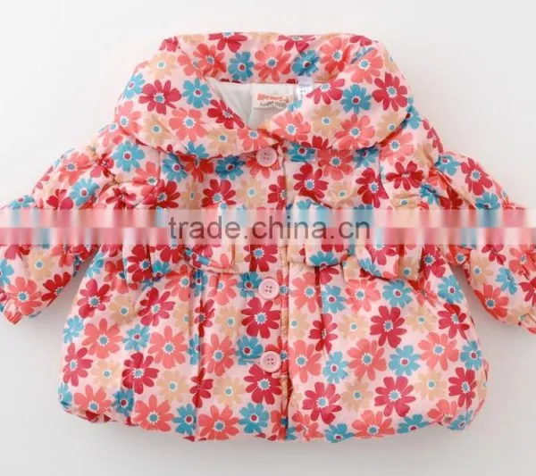 Japanese Wholesale Products High Quality Cute Infant Girl Winter Clothes Flower Pattern Shirring Jacket photo-3