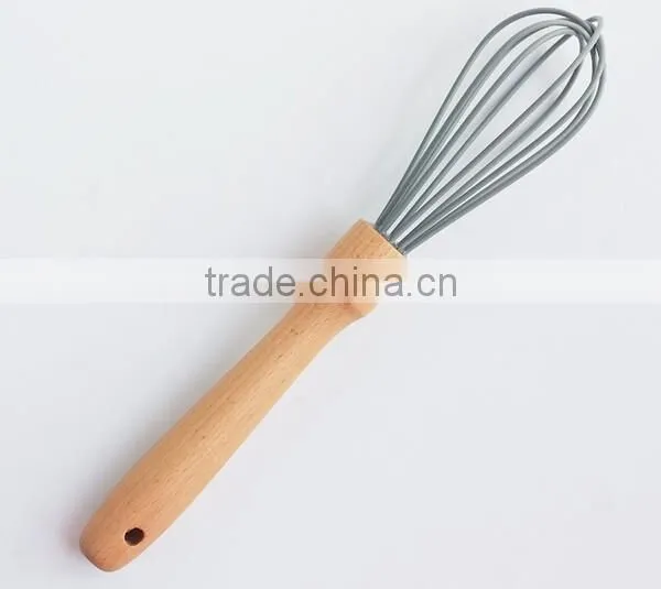 Hot Sale Silicone Whisk With Wooden Handle Silicone Kitchen Utensils for Blending, Whisking, Beating & Stirring