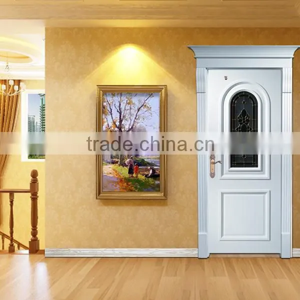 High-quality Rome Style Main Entrance Wooden Door With Art Glass for Hous Design photo-3