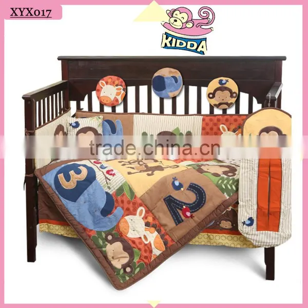 2016 New Fashion 100%Cotton Crib Bedding Set Monkey Family Baby Bedding Set