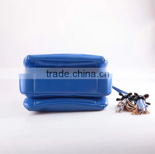 4083 Trendy Design Blue Plain Texture PU Three Compartment Combined Fashionable Ladies Latest Handbag photo-5