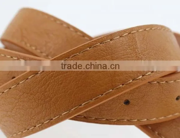 Women's Plain Brown PU Leather Belt With Rhinestone Buckle photo-5