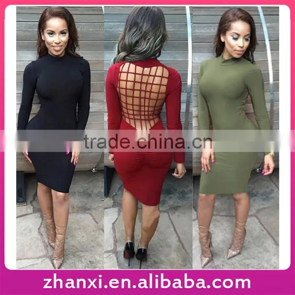 Autumn Bodycon Sexy Women Mesh Long Sleeve Midi Ladies Winter One Piece Dress