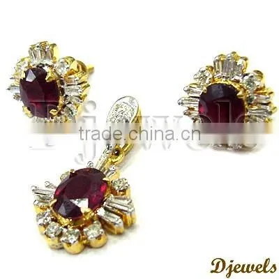 Ruby Diamond Pendant Sets, 14K Gold Pendant Sets, Diamond Jewelry photo-3