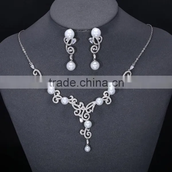 Fashion Dubai Custom Pearl Jewelry Set With Rhodium Plated photo-2