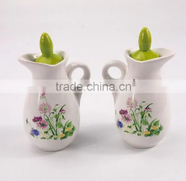 Set Of 2 Kitchen Flower Ceramic Vinegar Oil Pot Jar Container photo-2