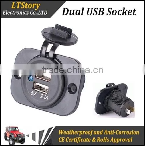 12V DC 3.1A Waterproof Dual Car USB Charger Socket photo-2