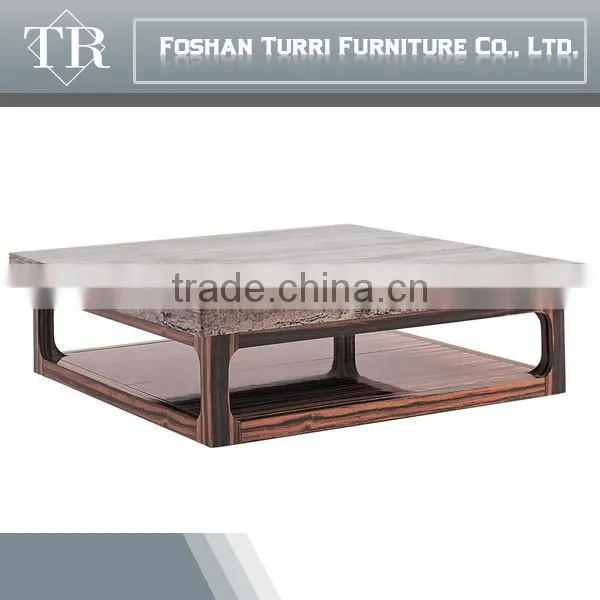 Antique MDF With Wooden Veneer Square Travertine Coffee Table photo-4