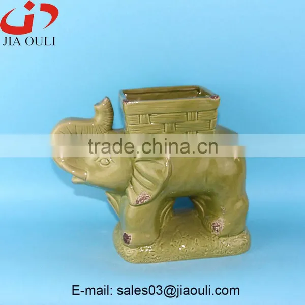Antique Animal Flower Pot, Ceramic Elephant Planter photo-3