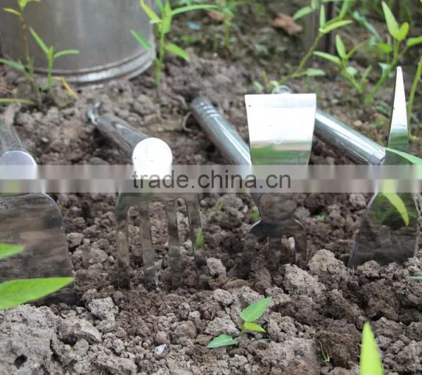 High Grade Stainless Steel Mini Silver Farming 4 Prong Garden Hoe photo-2