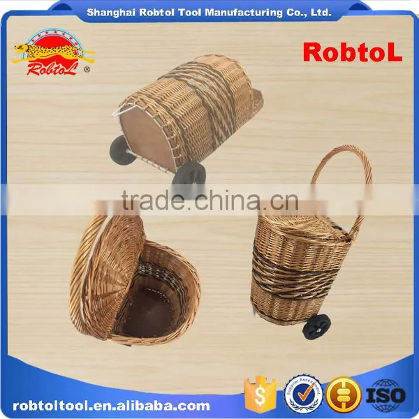 Unique Vintage Willow Weaved Woven Wicker Shopping Trolley Wheels Basket Cart photo-3