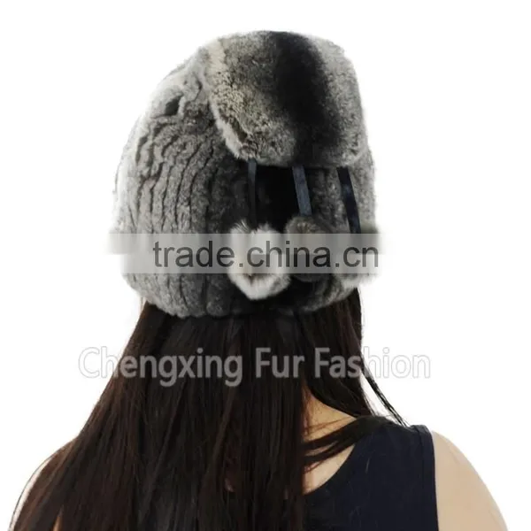 CX-C-240A Winter Hand Knitted Rugby Genuine Rex Rabbit Fur Knit Fur Hat photo-6
