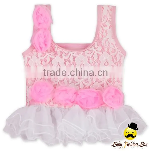 YZA-005 Yiwu Yihong Solid Color Pink Sleeveless Sewn Flowers Lace Ruffle Short Smocking Pant Baby Hat Baby Girls Swimsuit photo-2