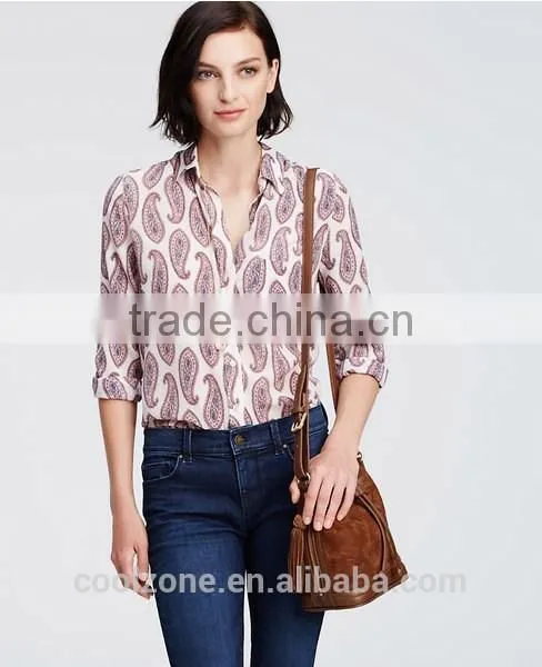 Fashion Elegant Mature Long Sleeve Floral Print Blouse for Middle Aged Women photo-2
