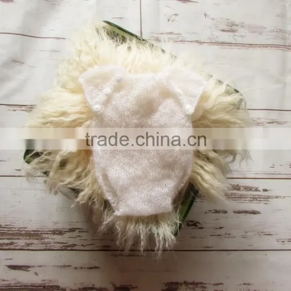 Newborn Mohair Bonnet and Romper Set Baby Hooded Romper Photography Props Ruffle Mohair Hat Knit Pant Photo Props Onesie Sitter photo-2