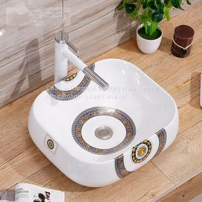 Bathroom Sanitaryware Ceramic European Style Round Colorful Tabletop Wash Hand Basin Sink photo-3