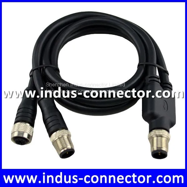 Y Splitter Cable M12 3 Pin One Male to Two Female Straight Pvc Cable photo-2