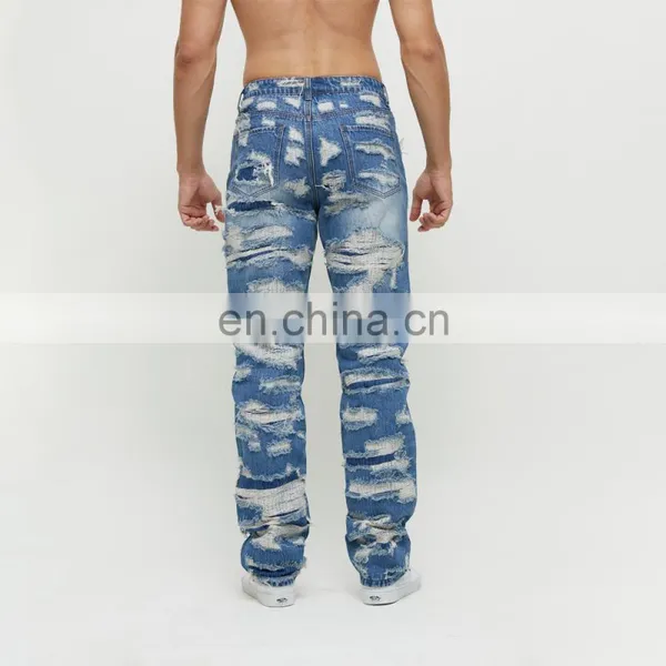 DiZNEW OEM Denim Baggy Pants Distressed Streetwear Ripped Embroidered Mens Jeans photo-5