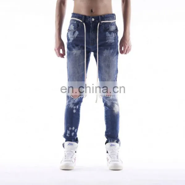 DiZNEW Stock Vintage Skinny Ripped Custom Blue Jeans photo-4