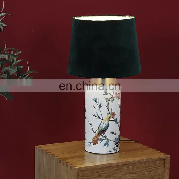 China Classical Spring Theme Printed Custom Large Dark Green Desk Lamps Ceramic photo-3