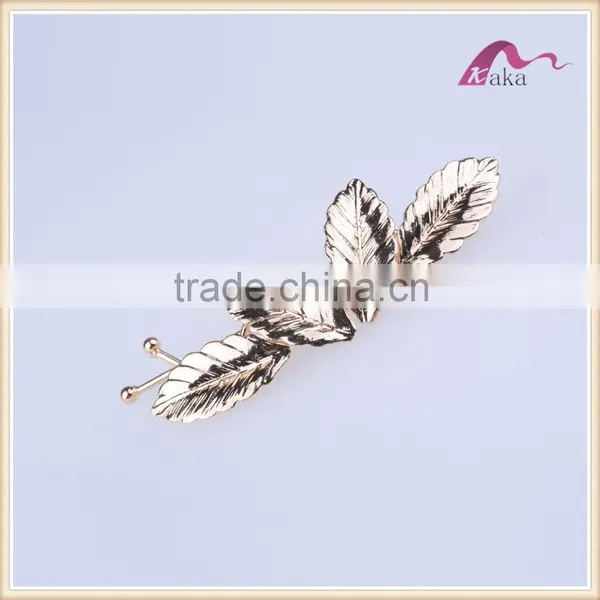 Fancy Women Metal Gold Plate Leaves Hair Pins for Women High Fashion