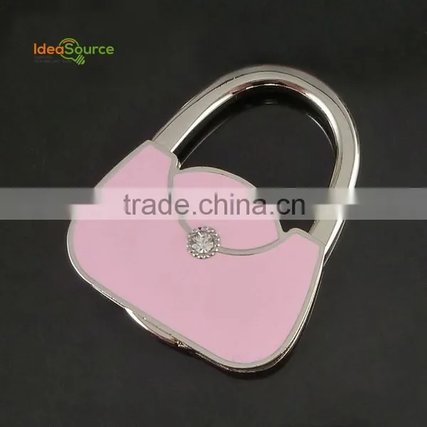 Epoxy Handbag Shape Padlock Handbag Purse Hook, Foldable Bag Holder For Tables With Big Crystal Wholesale photo-3