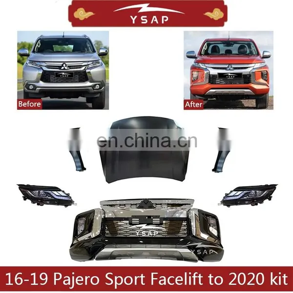 High Quality Auto Parts Accessories Facelift Body Kit Bumper Head Lamp Grille for 16-19 Pajero Sport Upgrade to 2020 Kit Montero photo-2