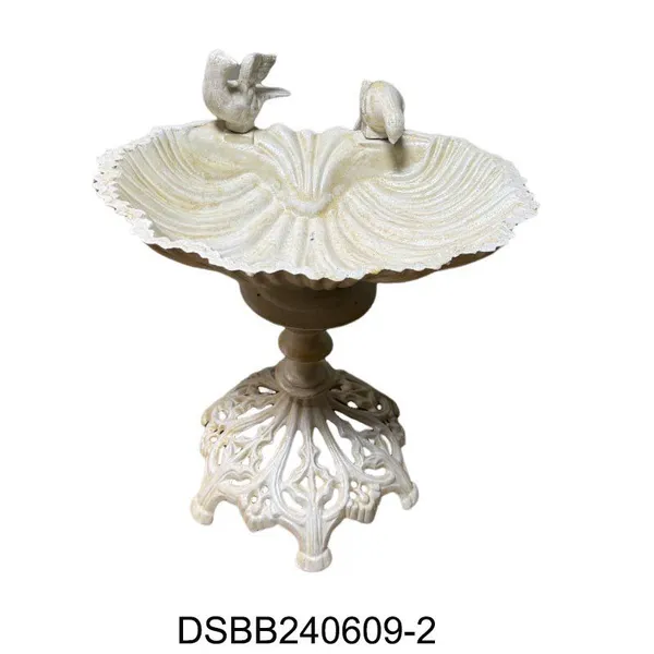 Heavy Duty Cast Iron Standing Bird Bath With 2 Decorative Birds Cream Shell photo-3